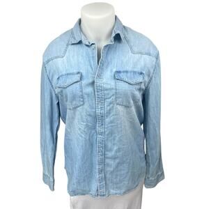 Zara Blue Chambray Denim Button Down Long Sleeve Pockets Shirt Jean Jacket Sz XL